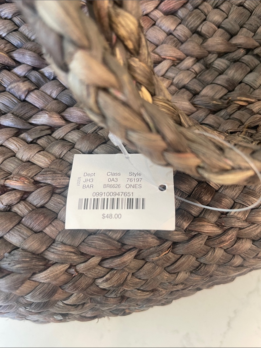 J. Crew Dark Brown Braided Straw Tote with Multicolor Striped Lining - Picture 2 of 3